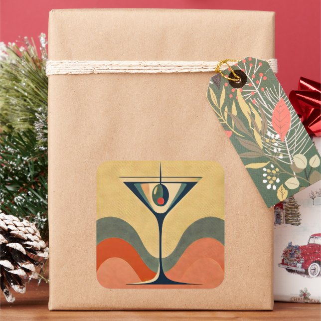 Pegatina Cuadrada Mediados del siglo Moderno "ola martini de olivos  (Vacaciones)