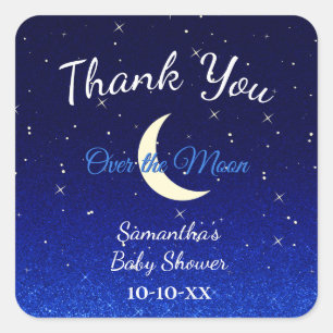 Pegatina Cuadrada Medianoche Azul sobre la luna Baby Shower Gracias