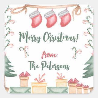 Pegatina Cuadrada Medias de Navidad Caramelos de Regalo