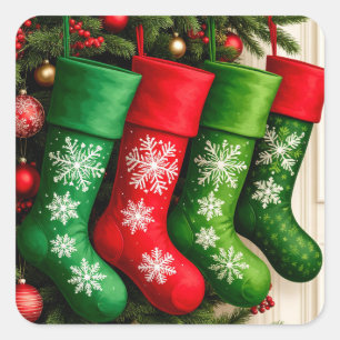 Pegatina Cuadrada Medias de Navidad Coloridas Colgadas Juntas