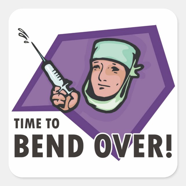 Pegatina Cuadrada Médica de inyección / enfermera divertida - jering (Anverso)