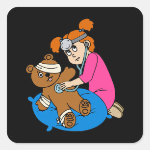 Pegatina Cuadrada Médica De Oso De Boo Y Niño