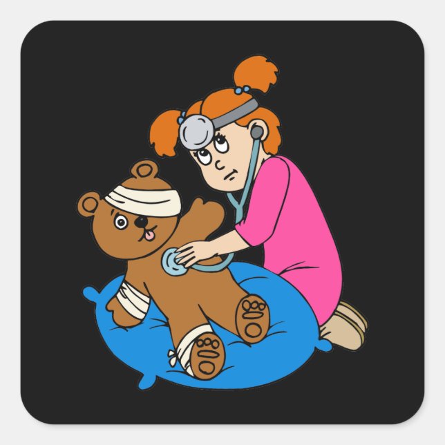 Pegatina Cuadrada Médica De Oso De Boo Y Niño (Anverso)