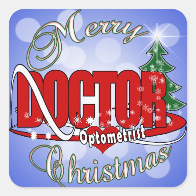 PEGATINA CUADRADA MÉDICA OPTOMETRISTA MERRY NAVIDAD (Anverso)