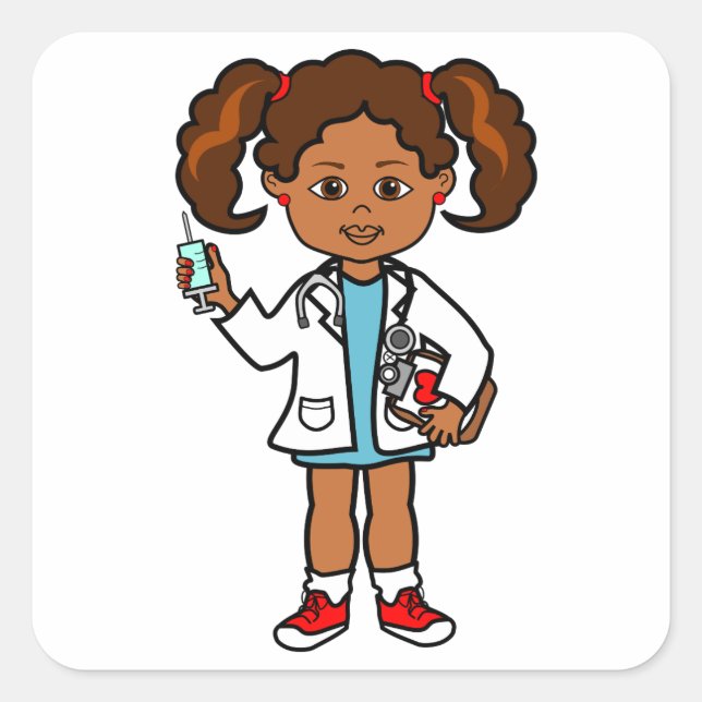 Pegatina Cuadrada Médica personalizado Chica con aguja grande (Anverso)
