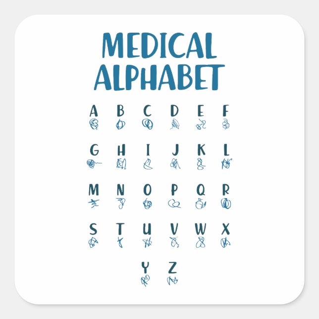 Pegatina Cuadrada Medical Alphabet (Anverso)