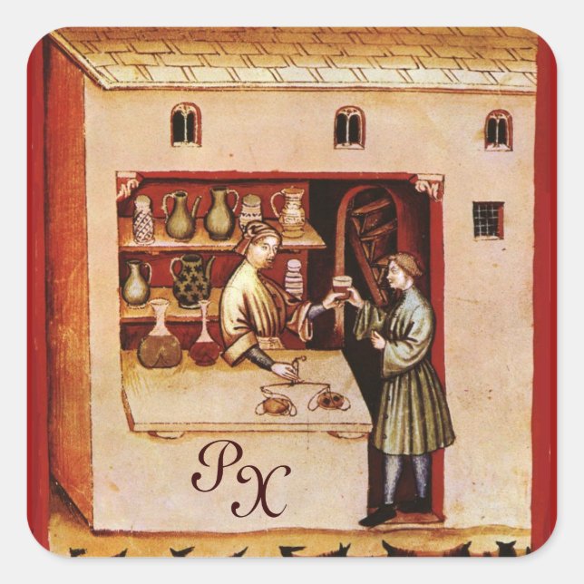 Pegatina Cuadrada Medicamento antiFARMACÉUTICO, farmacia, monograma (Anverso)