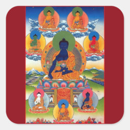Pegatina Cuadrada Medicina Buda Arte Tibetano Budista