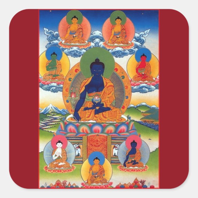 Pegatina Cuadrada Medicina Buda Arte Tibetano Budista (Anverso)