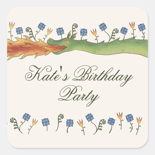 Pegatina Cuadrada Medieval Ren Faire dragon (Anverso)