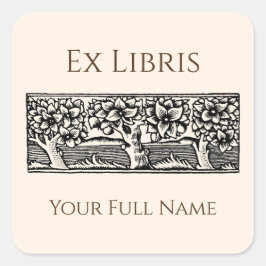 Pegatina Cuadrada Medieval Trees Ex Libris Bookplate, Book Labels