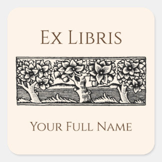 Pegatina Cuadrada Medieval Trees Ex Libris Bookplate, Book Labels