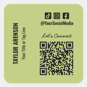 Pegatina Cuadrada Medios de comunicación social QR Código Verde