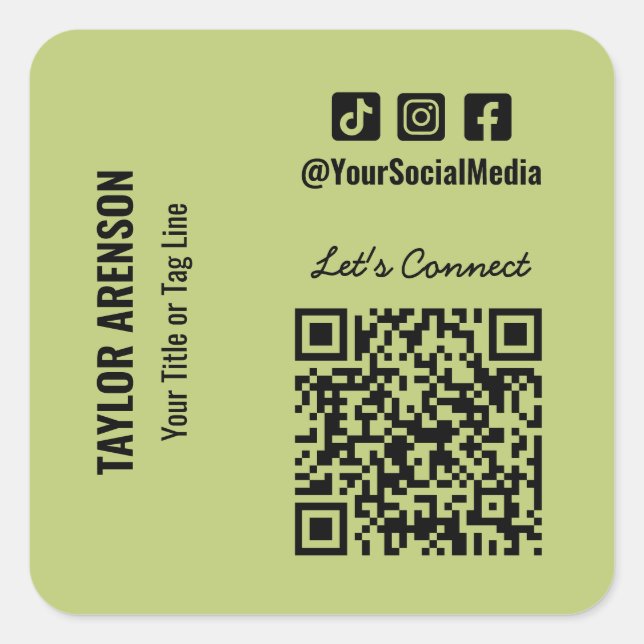 Pegatina Cuadrada Medios de comunicación social QR Código Verde (Anverso)