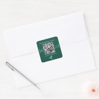 Pegatina Cuadrada Medios sociales botánicos verde azulados QR Code B