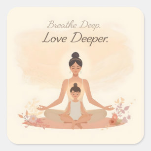 Pegatina Cuadrada Meditación de Madre e Hijo Serenidad Arte