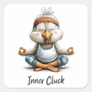 Pegatina Cuadrada Meditación de Pollo Cluck Interior Animal de Yog