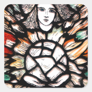 Pegatina Cuadrada Meditación en Colores: Arte de Vidrio Pintado y Es