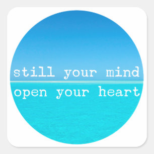 Pegatina Cuadrada Meditación Mantra, Mente Tranquila Corazón Abierto
