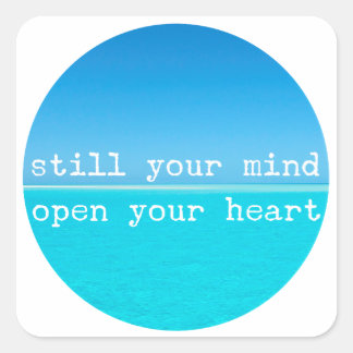 Pegatina Cuadrada Meditación Mantra, Mente Tranquila Corazón Abierto