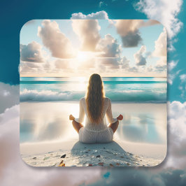Pegatina Cuadrada Meditación serena por el océano