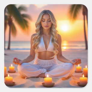 PEGATINA CUADRADA MEDITACIÓN - YOGA - BIENESTAR - CARPE DIEM