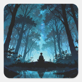 Pegatina Cuadrada Meditation in the forest at night