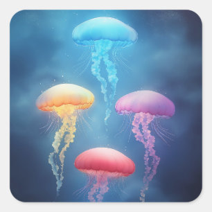 Pegatina Cuadrada Medusas Coloridas Bailarinas