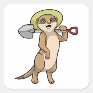 Pegatina Cuadrada Meerkat como granjero con pala