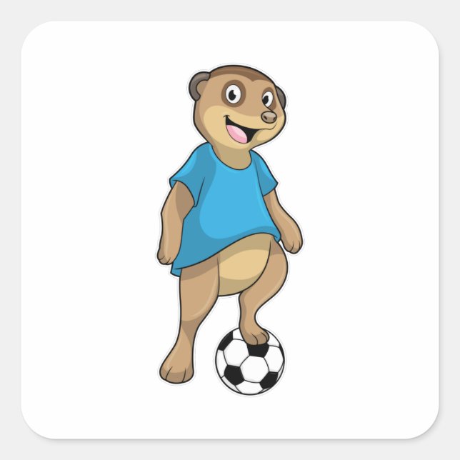 Pegatina Cuadrada Meerkat como jugador de fútbol con fútbol (Anverso)