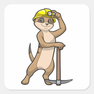 Pegatina Cuadrada Meerkat como minero con paquistaní