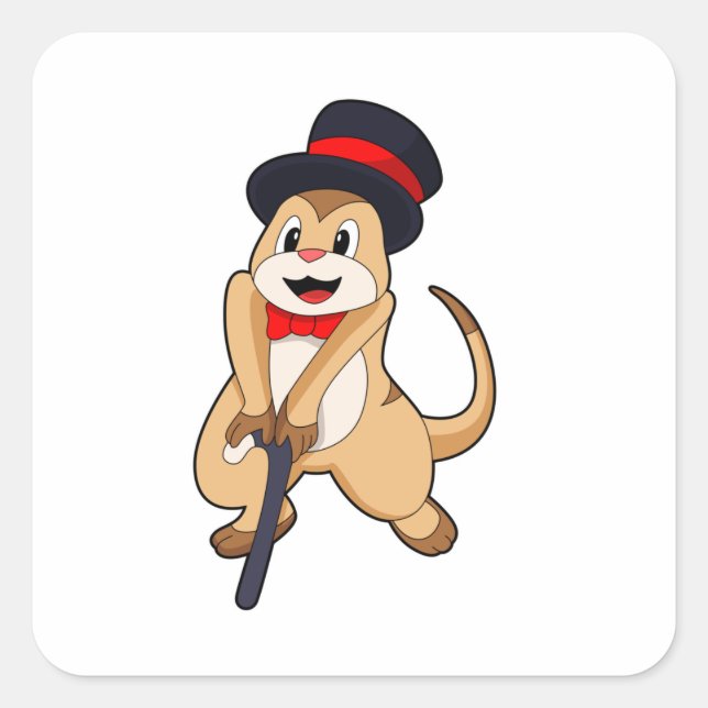 Pegatina Cuadrada Meerkat como pensionista con palo (Anverso)