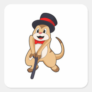 Pegatina Cuadrada Meerkat como pensionista con palo