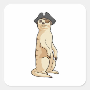 Pegatina Cuadrada Meerkat como pirata con gorra pirata