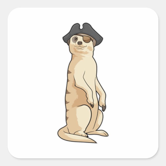 Pegatina Cuadrada Meerkat como pirata con gorra pirata (Anverso)