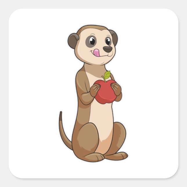 Pegatina Cuadrada Meerkat con Apple (Anverso)