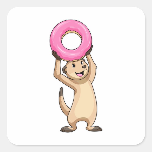 Pegatina Cuadrada Meerkat con Donut (Anverso)