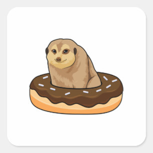 Pegatina Cuadrada Meerkat con Donut