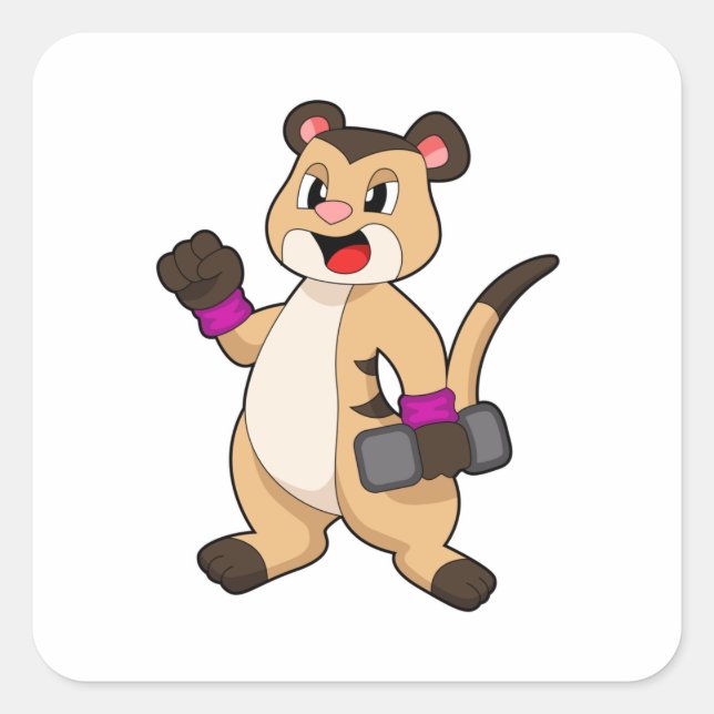 Pegatina Cuadrada Meerkat con Dumbbell (Anverso)