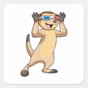 Pegatina Cuadrada Meerkat con gafas