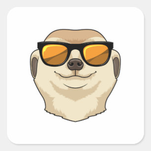 Pegatina Cuadrada Meerkat con gafas de sol