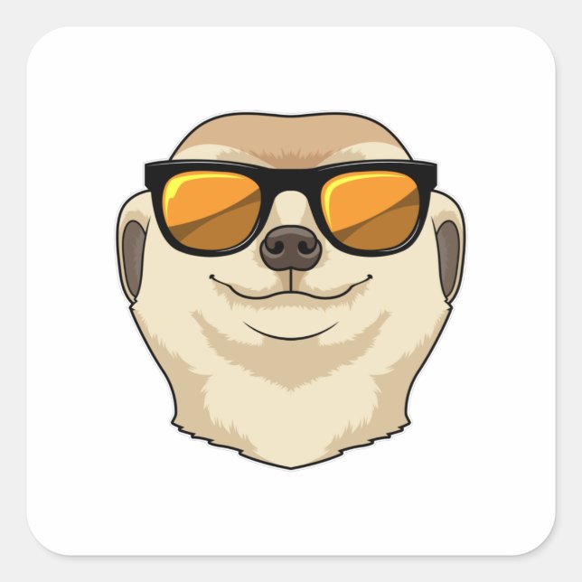 Pegatina Cuadrada Meerkat con gafas de sol (Anverso)
