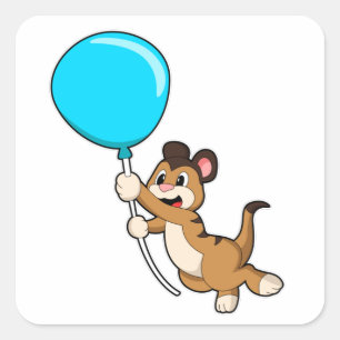 Pegatina Cuadrada Meerkat con globo