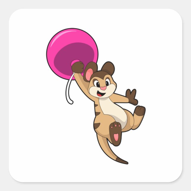 Pegatina Cuadrada Meerkat con globo (Anverso)