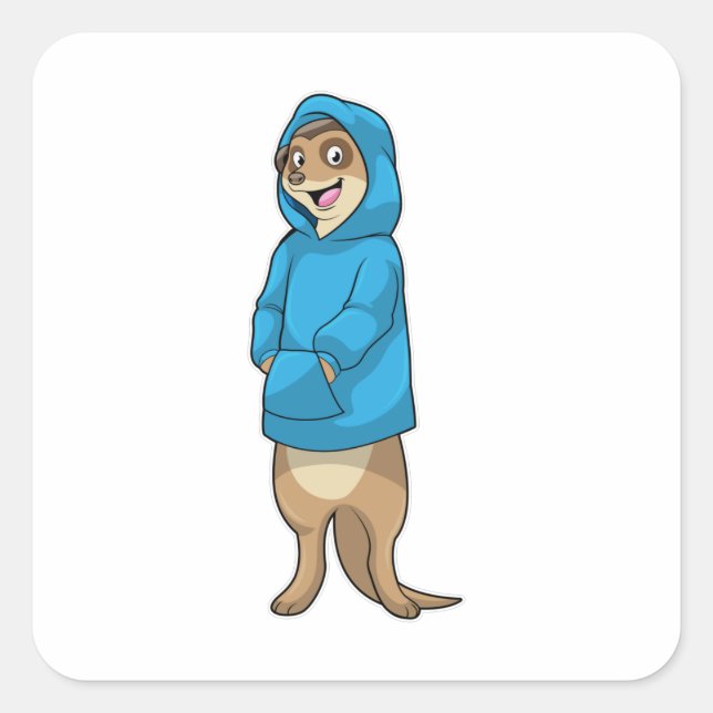 Pegatina Cuadrada Meerkat con Hoodie (Anverso)