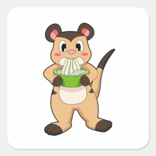 Pegatina Cuadrada Meerkat con Ramen