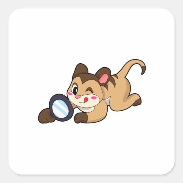 Pegatina Cuadrada Meerkat con vidrio de aumento (Anverso)