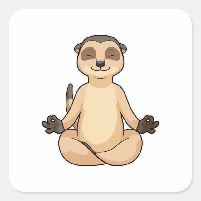 Pegatina Cuadrada Meerkat en la meditación del yoga (Anverso)