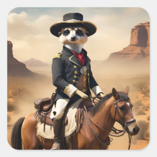 Pegatina Cuadrada Meerkat En Un Caballo: Podría Ser El Único Extraño