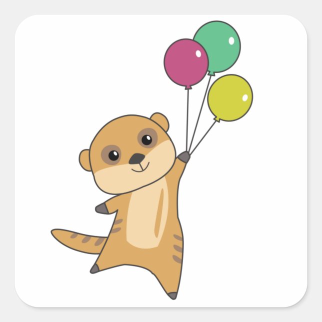 Pegatina Cuadrada Meerkat Moscas Con Globos Animales Cutáneos Para E (Anverso)